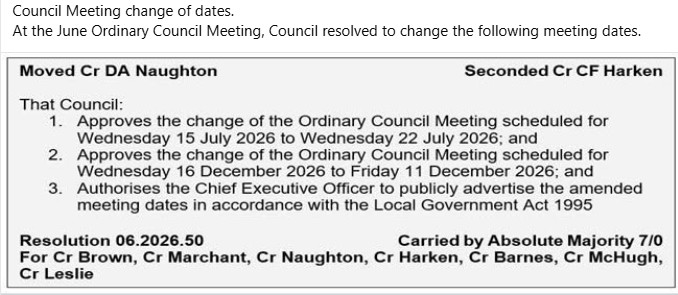 Change of Council Meeting Dates