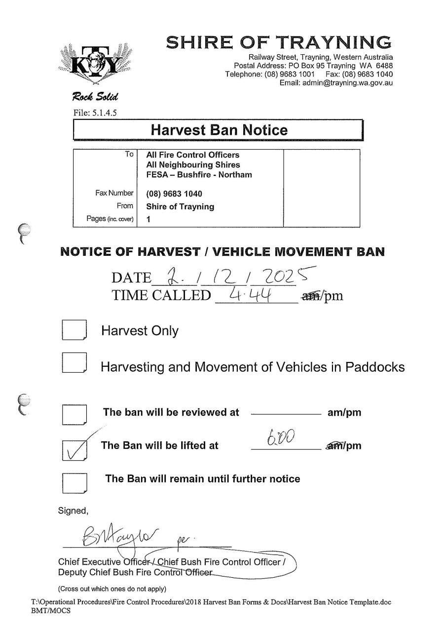 Harvest ban
