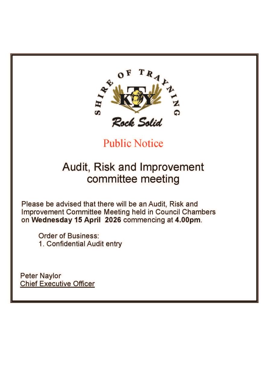 Notice of Audit, Risk and Improvement Meeting