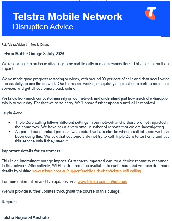 Telstra Disruption Advice