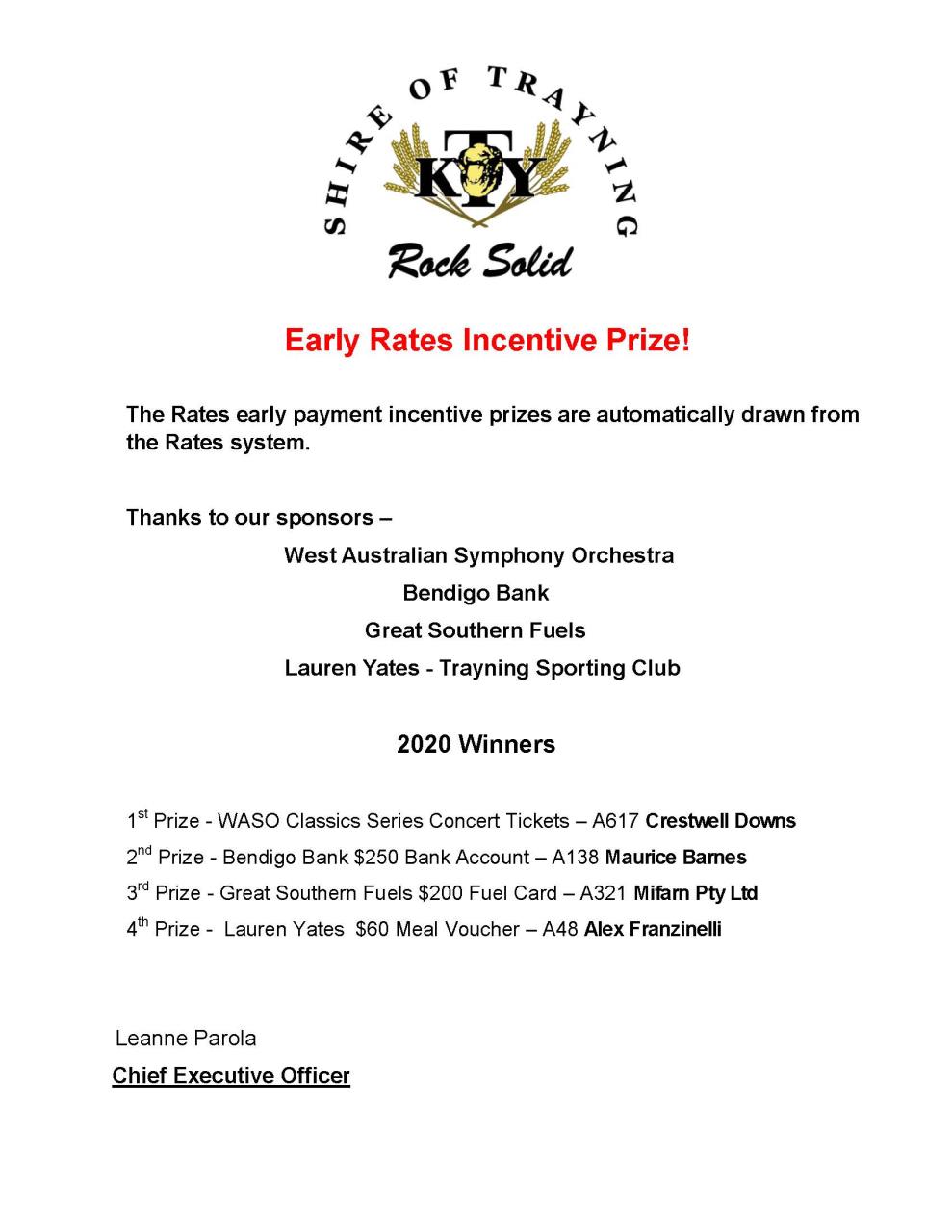 Rates Prize Draw