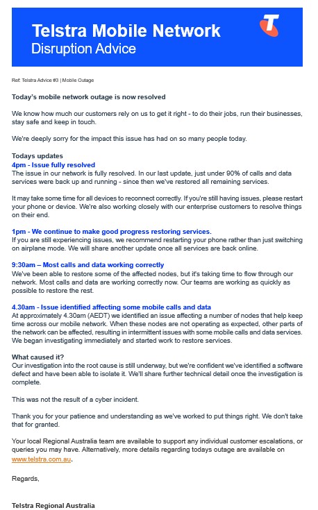 Telstra Disruption Advice